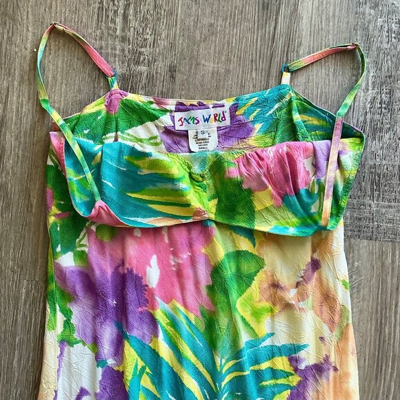 Vintage Jams World Tropical Orchid Floral Midi Sun Dress + Ribbon Hem Detail - Picture 11 of 12